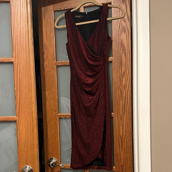 Chic Asymmetrical Sparkly Burgundy Dress - Picture 3 of 7